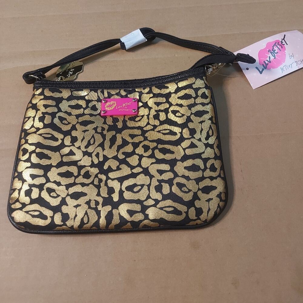 Betsey Johnson Luv Betsey Small Zippered Lips Wristlet Black/Gold/ Pink Y2K NEW